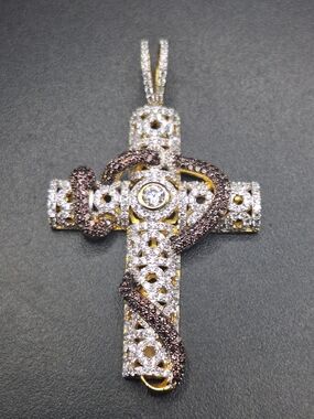 Gold Over 925 Sterling Silver Iced-out Two-Tone Cross Pendant *New*